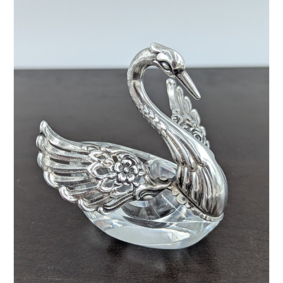 Sterling Silver & Crystal Swan Salt Pepper Cellar Articulated Raimond W. Germany - Picture 5 of 15